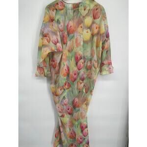 Vintage Mary McFadden Kaftan Tulip Floral  Loungewear Coastal OS Made In USA